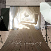 Aperturee - Aperturee Sunlight White Flowy Drapery Wood Floor Sweep Backdrop